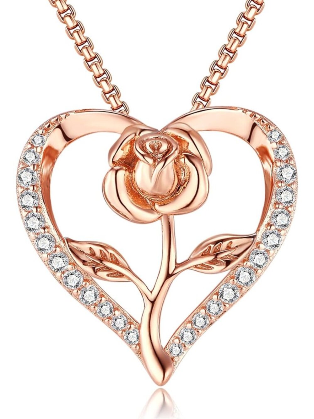 Elegant Rose Heart Pendant Necklace - 18K Gold Plated Jewelry Gift for Women